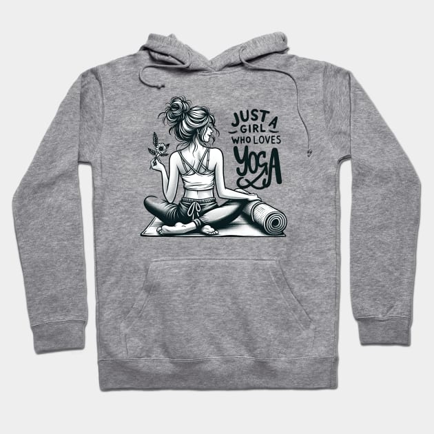 Just a Girl Who Loves Yoga-Girl with Mat and Messy Bun Hoodie by Mapd